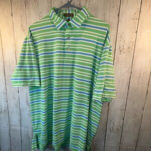 Peter Millar Men Sz XL Summer Comfort Short Sleeve Golf Polo Shirt Blue Striped
